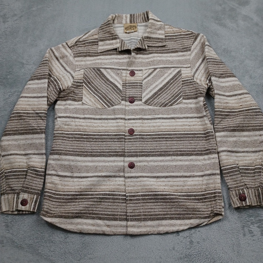 Railcar Fine Goods Shirt Mens Medium Brown Striped Flannel Button Up USA